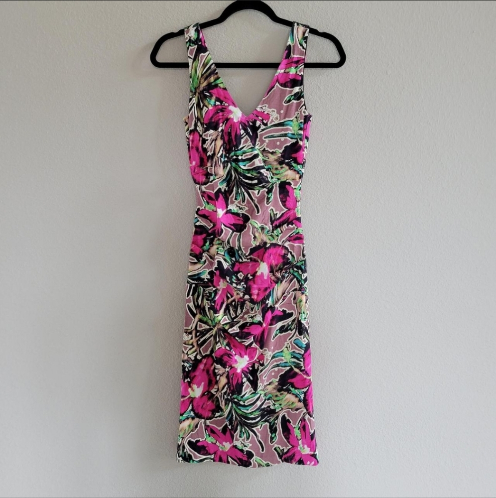 Nicole Miller Pink and Green Sheath Midi Dress